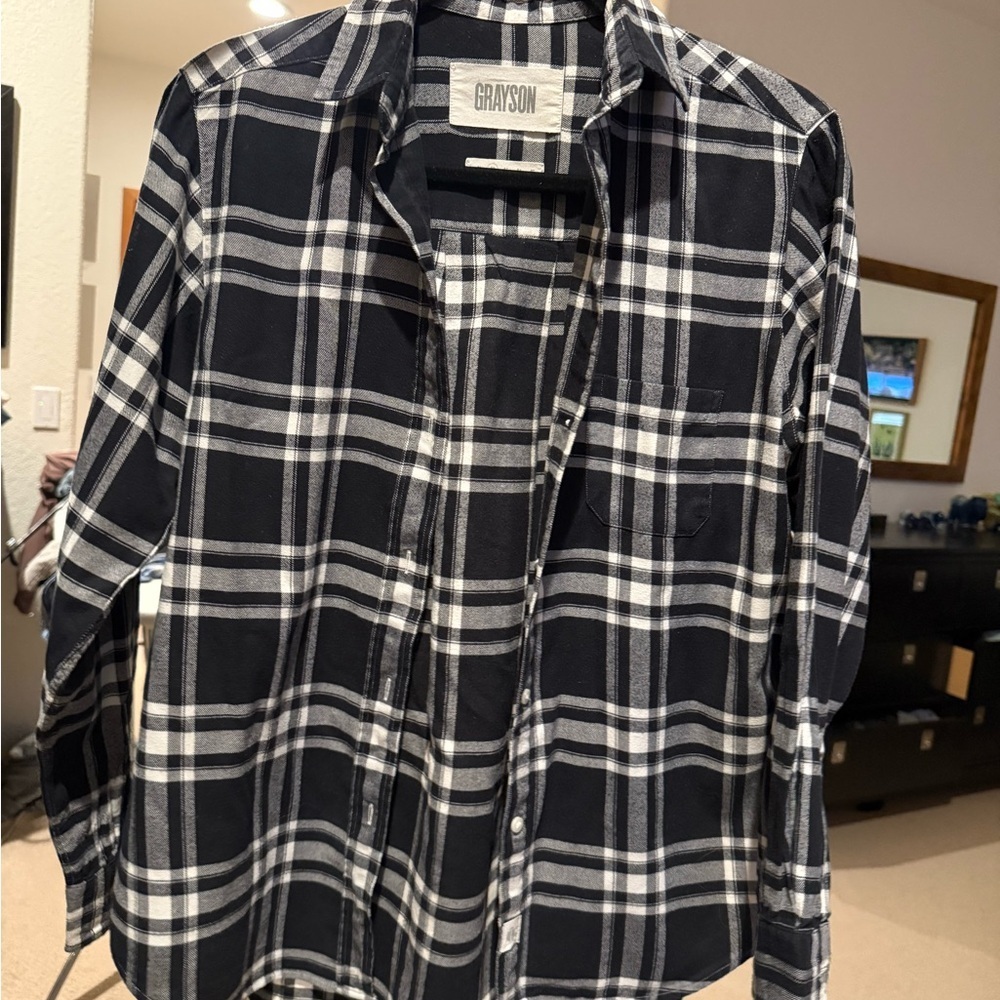 Plaid Button Down Shirt - Black and White